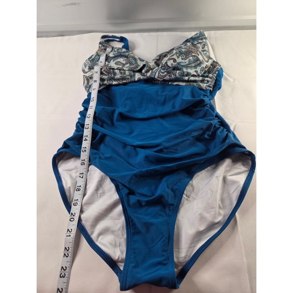 Eomenie Womens One Piece Swimsuit Blue Paisley Ruched Tummy Control Size Medium - Picture 3 of 4